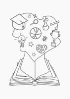Illustration of an Open Book with Education and Science Symbols vector