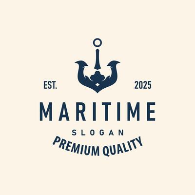 ocean illustration concept with ship anchor logo with simple silhouette suitable for brand or product also transportation symbol