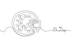 Happy pi day concept line art drawing. Pizza slice with pi day on white background. vector