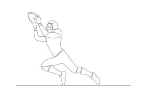 Professional football player catching the ball continuous line drawing. vector