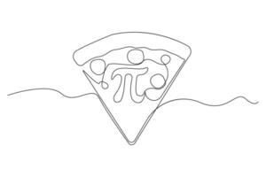 Happy pi day concept line art drawing. Pizza slice with pi outline on white background. vector