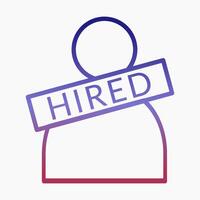 Minimalist outline icon of a person with a Hired sign vector