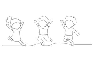 Continuous one line drawing of happy kids. International Day of Happiness concept line art background. vector