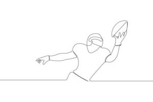 Hand-drawn football player catching the ball continuous line drawing. vector