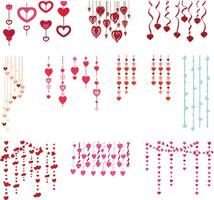 A charming collection of hanging string decorations featuring hearts, stars, and romantic elements, for romantic event decorations. vector
