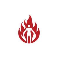 a man is standing in front of a fire and flames vector