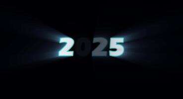 Bright Number Animation Showing Year 2025 on Dark Background Glowing Effect video