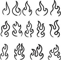Flames set collection fire burn symbol design elements - simply sketch line style - for icon, sign, symbol, asset, tattoo design vector