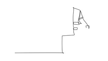 Self drawing animation of single line draw architect engineer man hand holding safety hard hat at construction site. Worker helmet civil construction engineering. Continuous line. Full length animated video