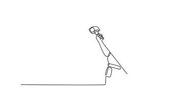 Self drawing animation of single line draw professional construction worker holding sledgehammer for tunnel building. Builder with hammer standing at site. Continuous line draw. Full length animated video