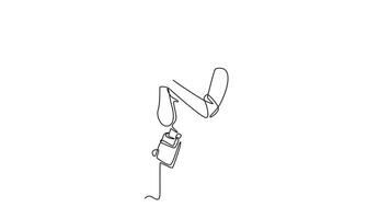 Animated self drawing of continuous line draw young active carpenter woman standing and holding a power drill in workshop site. Home construction and renovation concept. Full length one line animation video