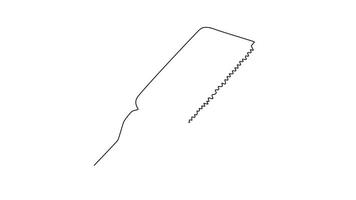 Self drawing animation single line draw hand of labor building holding hacksaw on working site. Handyman tools for cutting iron steel or wood. Construction jobs. Continuous line. Full length animated video