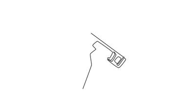 Animated self drawing continuous line draw hand of professional male carpenter holding water level meter or spirit level tool in wood workshop. Handyman on job activity. Full length one line animation video