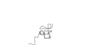 Self drawing animation of single line draw confident women carpenter standing in workshop. Female carpenter entrepreneur working with furniture tool in workshop. Continuous line. Full length animated video