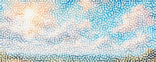 cloudy and sunny blue sky mosaic background with small hexagon, star, circle, square or polygon shape puzzles vector
