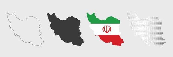 Iran map in various style outline, grey, flag color, and dotted vector