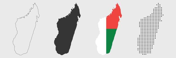 Madagascar map in various style outline, grey, flag color, dotted vector