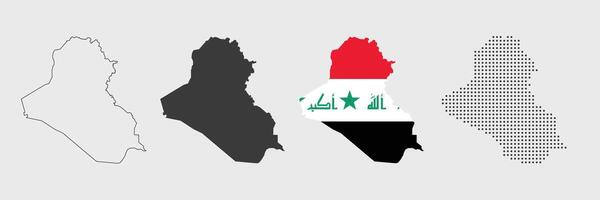 Iraq map in various style outline, grey, flag color, and dotted vector