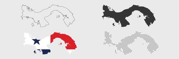 Panama map in various style outline, grey, flag color, and dotted vector