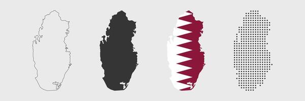qatar map in various style outline, grey, flag color, dotted vector