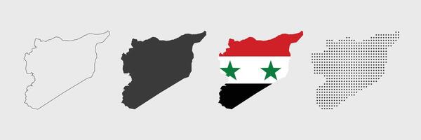 syria map in various style outline, grey, flag color, dotted vector
