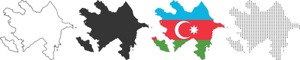 Azerbaijan map in various style outline, grey, flag color, and dotted vector