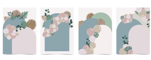 Boho arch template background with paper palm leaves vector