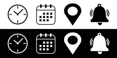 Time Management Icons clock, calendar, location pin and notification bell. vector