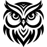 Tattoo of owl close up front view in monochrome. Engraving minimalistic image in black ink drawing on white background vector