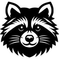 Tattoo of curious raccoon face close up front view in monochrome. Engraving minimalistic image in black ink drawing on white background vector