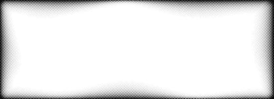 Halftone rectangle grain frame. Black comic dotted wavy border. Pop art fading gradient framing backdrop. Subtle grunge abstract background. Dot textured graphic design wallpaper vector