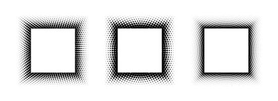Black halftone square frame set. Dotted gradient border collection. Pop art comic dots picture holder design for banner template, copy space, emblem, poster. Rasterized framing element back vector