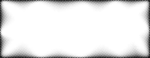 Halftone rectangle grain frame. Black comic dotted wavy border. Pop art fading gradient framing backdrop. Stippled grunge abstract background. Dot textured subtle graphic design wallpaper vector