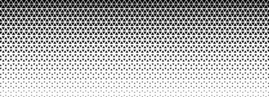 Triangle halftone gradient texture. Black geometric triangular tech pattern background. Abstract vanishing gradation wallpaper. Fading mosaic pop art backdrop for poster, banner, booklet vector