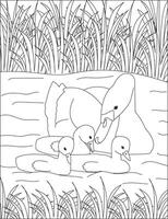 Coloring Page For Kids Mother Duck And Duckling vector