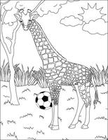 Giraffe In Forest With Coloring Page vector