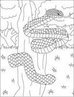 Snake Coiled Around Tree Coloring Page vector