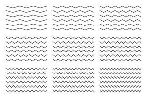 Geometric vintage Zigzag Waves Lines patterns set. Border Doodle design illustration. vector