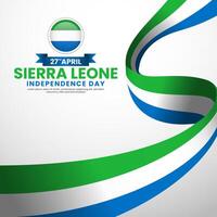 Sierra Leone independence day Square banner background with waving ribbon flag and blank space vector