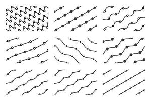 Geometric Zigzag Waves Lines patterns set collections. Border Doodle design illustration. vector
