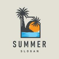 concept with summer beach with palm trees ocean and sunset logo beach summer illustration template vector