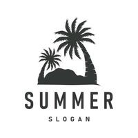concept summer beach with palm trees, ocean and sunset logo beach summer illustration template vector