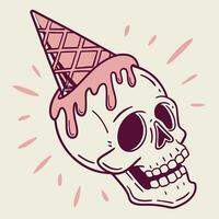 Skull with Ice Cream Cone Dripping Cool Design vector