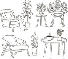 Scandinavian minimalist furniture with plants illustration vector