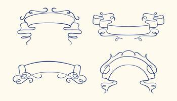 A refined collection of hand-drawn line art ribbons featuring classic ornamental designs vector