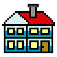 Two-story house in pixel art vector
