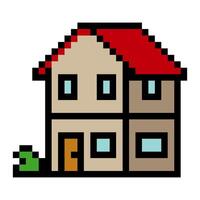 Two-story house building in pixel art vector