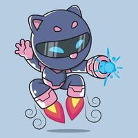 cute cat robot with rockets on its feet with plasma guns on its hands vector