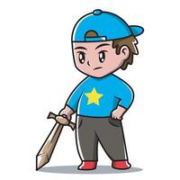 Boys in cute knight hats with wooden swords. Funny knight drawing vector