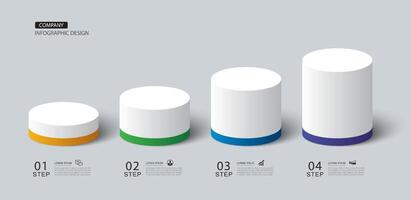 Infographics cylinder timeline success with 4 number data template. Illustration abstract background. vector